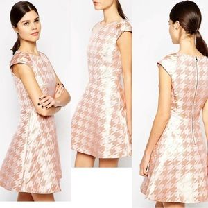 Ted BAKER pink rosegold print jacquard fit&flare skirt dress wedding party 4/10